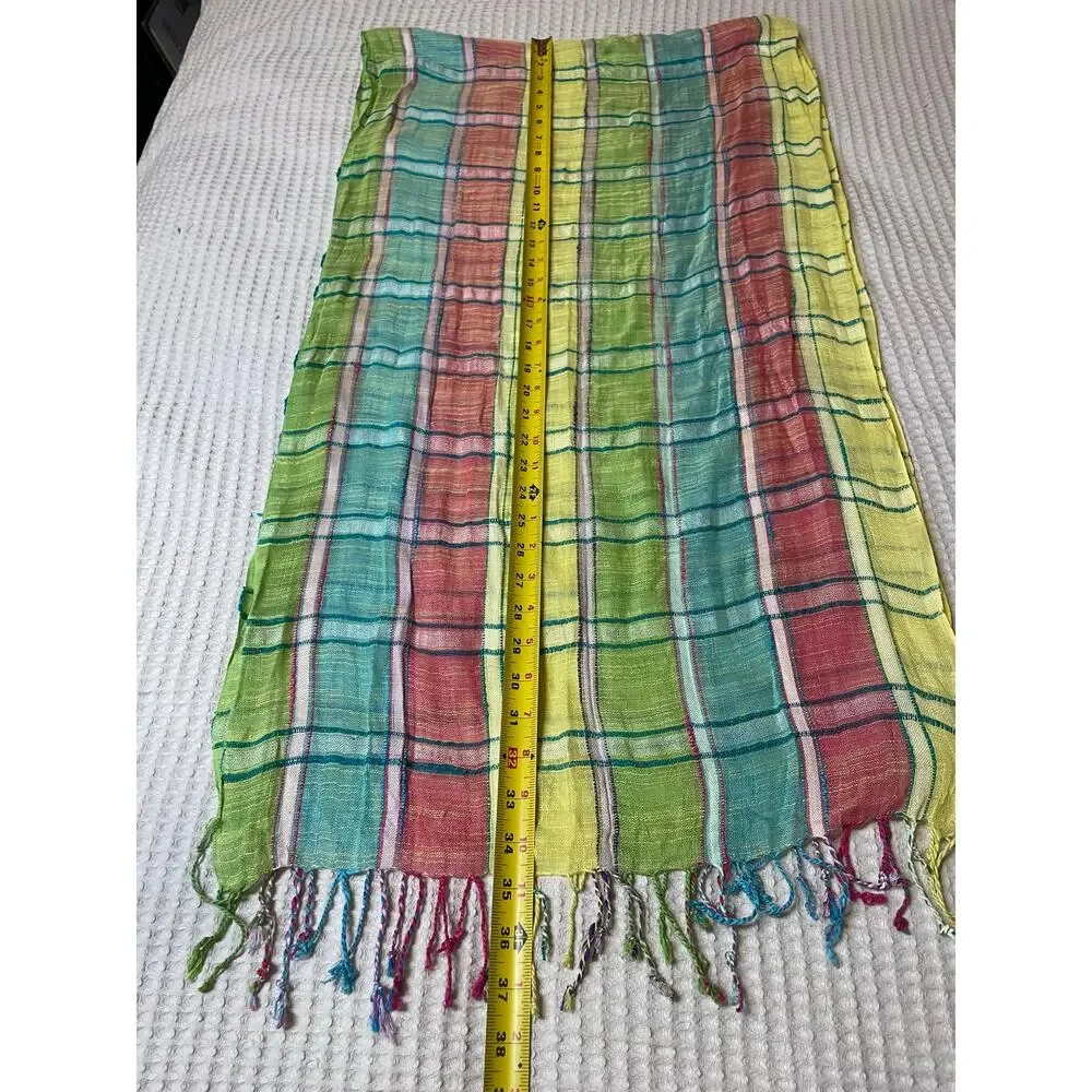 Multicolor Pastel Plaid Cottage Core Light Weight Gauzy Scarf Shawl